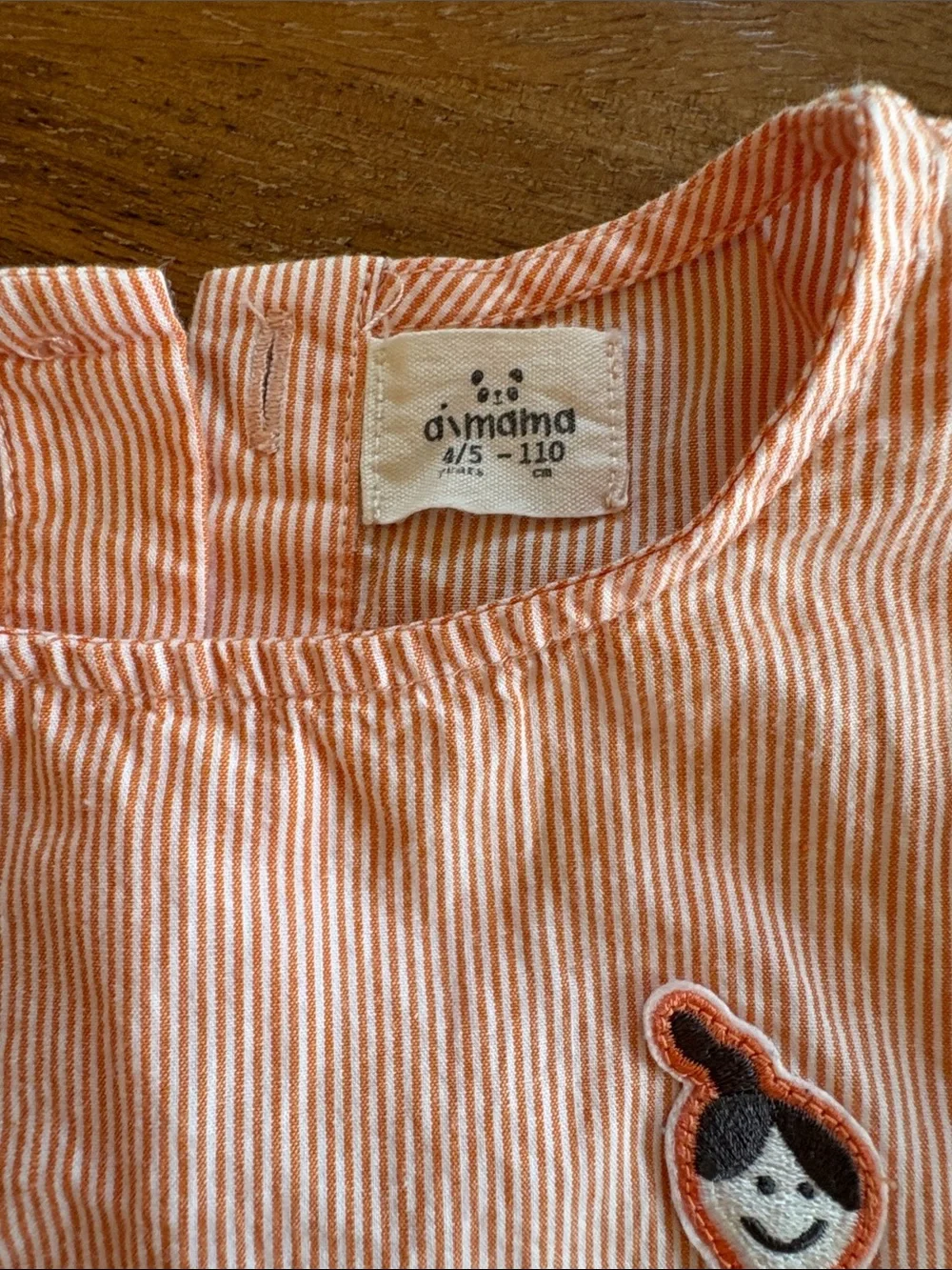 Aimama- Girls Orange Striped Flutter-Sleeve Top with Pear